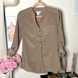 𝅺🌷 Pure Alfred Sung🌷 Dark Khaki Beige Blouse